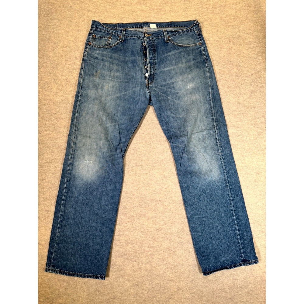 Levis 501 Original Straight Jeans Mens 40x32 Blue Whisker Denim High Rise Cotton